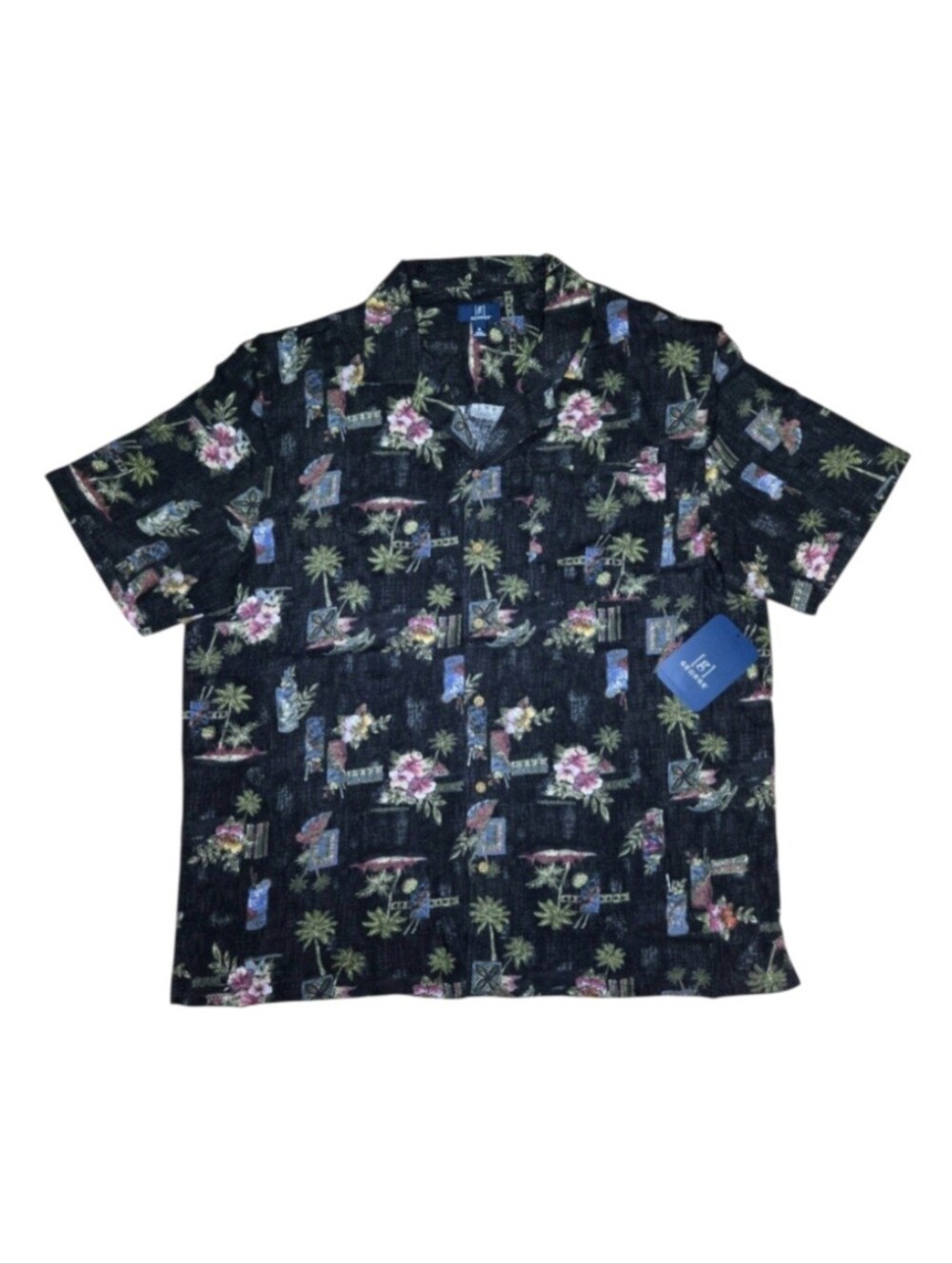 George Men's Relaxed Fit Aloha Shirt with Short Sleeves in Black, Size XL NWT!